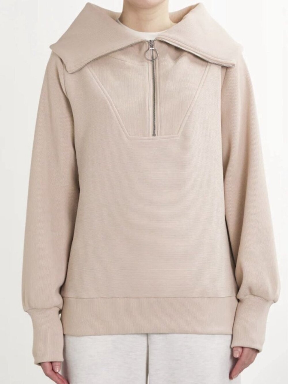 Varley Women’s Vine Ribbed Stretch Half-zip Sweatshirt Pink Beige Oversized XS